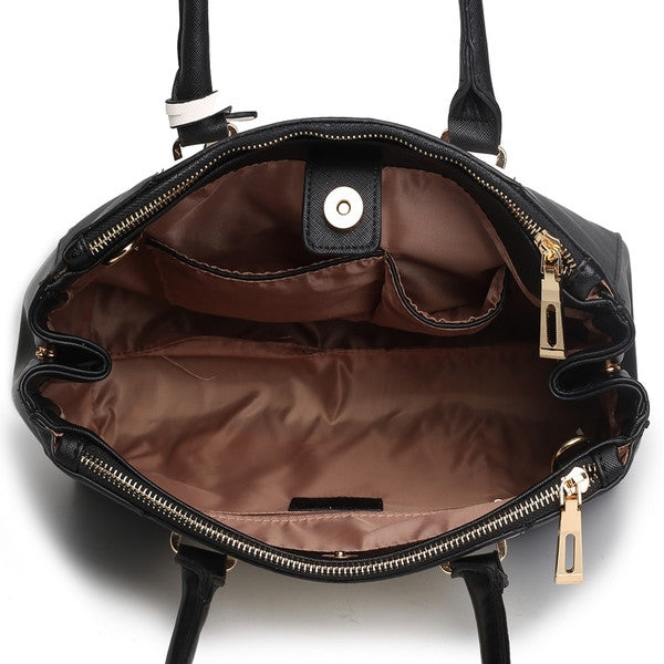 SUTTON CENTER STRIPE SATCHEL HANDBAG BLACK-SOLD-SOLD-Daring Diva Australia