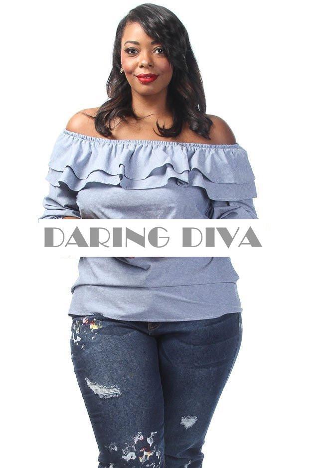 Z-Denim Ruffle Off Shoulder Top-SOLD-SOLD-Daring Diva Australia