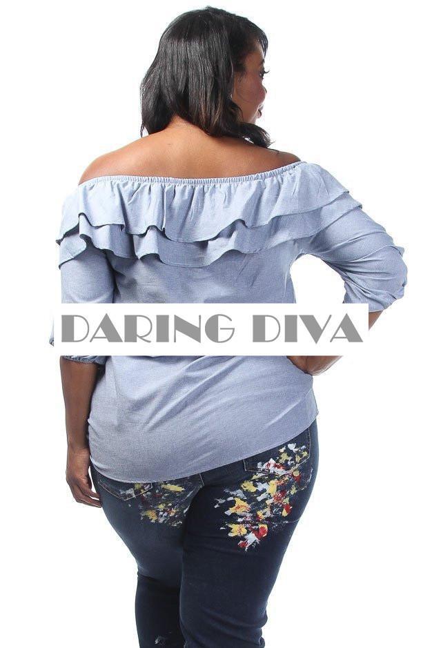 Z-Denim Ruffle Off Shoulder Top-SOLD-SOLD-Daring Diva Australia