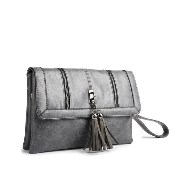 Z-TASSEL FRONT EVENING BAG CHARCOAL-SOLD-SOLD-Daring Diva Australia
