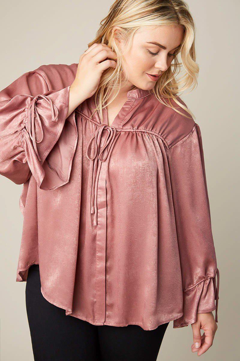 Saphira Satin Tie Blouse-Tops-HLA-Daring Diva Australia, plus size fashion, plus size clothing, plus size clothing online, plus size womens clothing, daring diva, plus size womens clothing online, plus size womens fashion, plus size womens fashion online, plus size evening top, plus size stretch top, plus size v neck top, plus size comfortable top, plus size sleeveless top, plus size top, plus size off shoulder top, plus size floral top, plus size casual top, plus size formal top, plus size office top