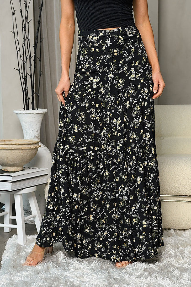 Tiered Floral Maxi Skirt