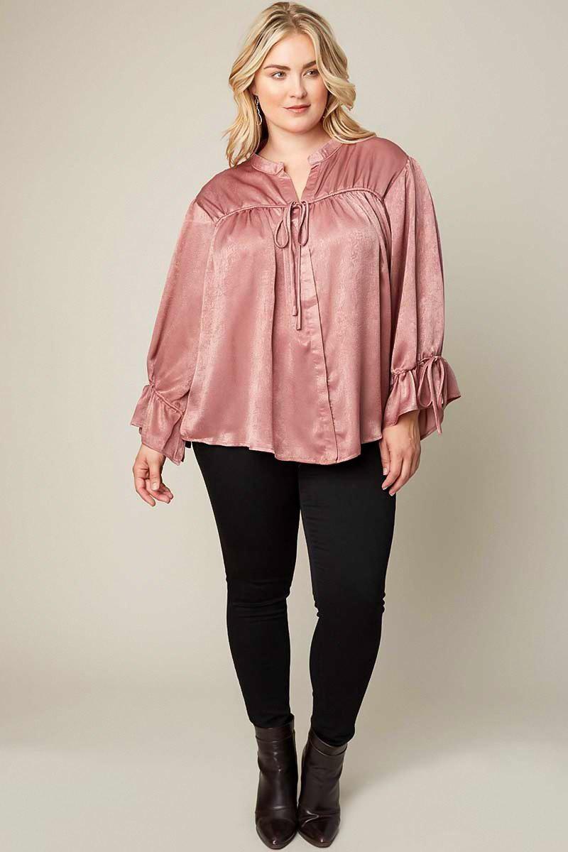 Saphira Satin Tie Blouse-Tops-HLA-Daring Diva Australia, plus size fashion, plus size clothing, plus size clothing online, plus size womens clothing, daring diva, plus size womens clothing online, plus size womens fashion, plus size womens fashion online, plus size evening top, plus size stretch top, plus size v neck top, plus size comfortable top, plus size sleeveless top, plus size top, plus size off shoulder top, plus size floral top, plus size casual top, plus size formal top, plus size office top