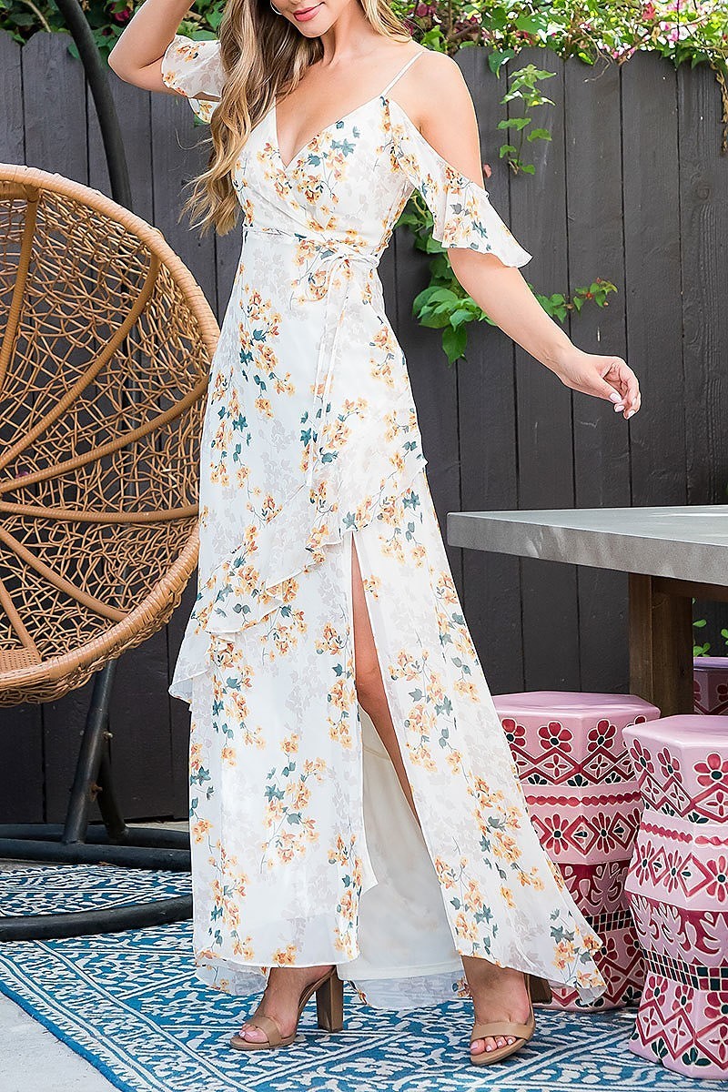 Cold Shoulder Wrap Maxi Dress