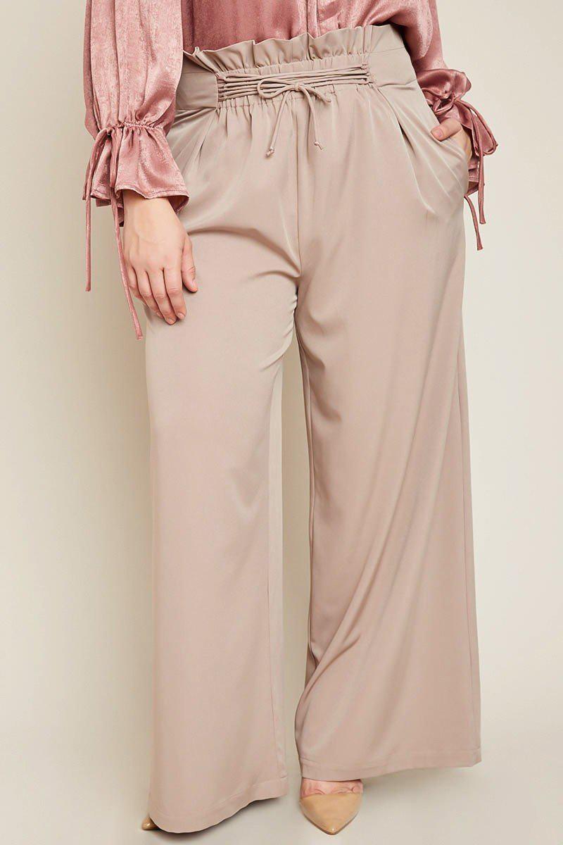 Briella Ruched Waist Pants-Bottoms-HLA-Daring Diva Australia, plus size fashion, plus size clothing, plus size clothing online, plus size womens clothing, daring diva, plus size womens clothing online, plus size womens fashion, plus size womens fashion online, plus size pants, plus size jeans, plus size mid rise pants, plus size bottoms, plus size bell bottom pants, plus size formal pants, plus size wide leg pants, plus size casual pants, plus size leggings, plus size trousers, plus size beige pants
