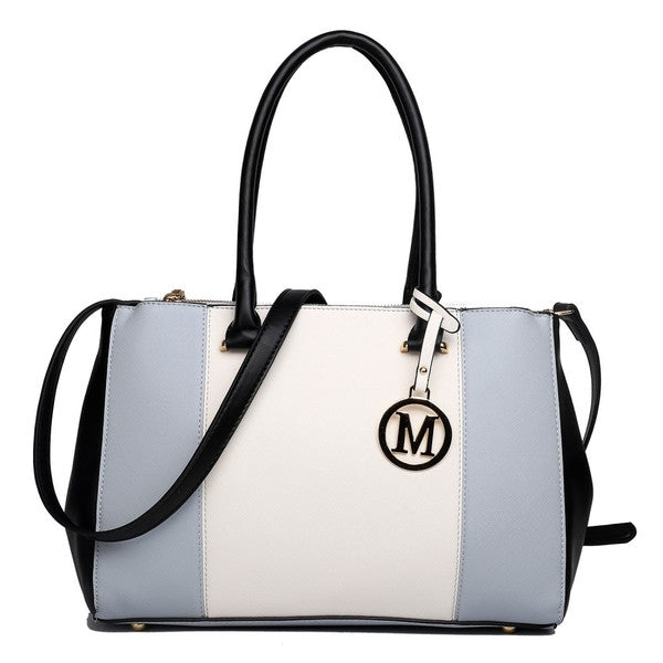 SUTTON CENTER STRIPE SATCHEL HANDBAG LIGHT GREY-SOLD-SOLD-Daring Diva Australia
