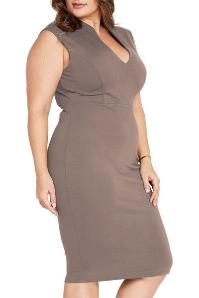 Z-Larissa Deep V Bodycon Dress Mocha-SOLD-SOLD-Daring Diva Australia