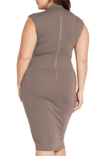 Z-Larissa Deep V Bodycon Dress Mocha-SOLD-SOLD-Daring Diva Australia