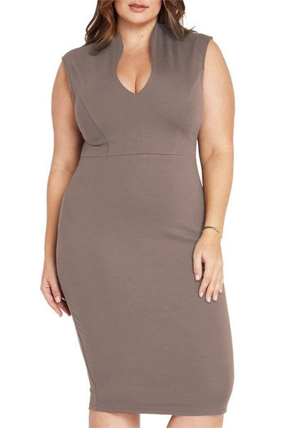 Z-Larissa Deep V Bodycon Dress Mocha-SOLD-SOLD-Daring Diva Australia
