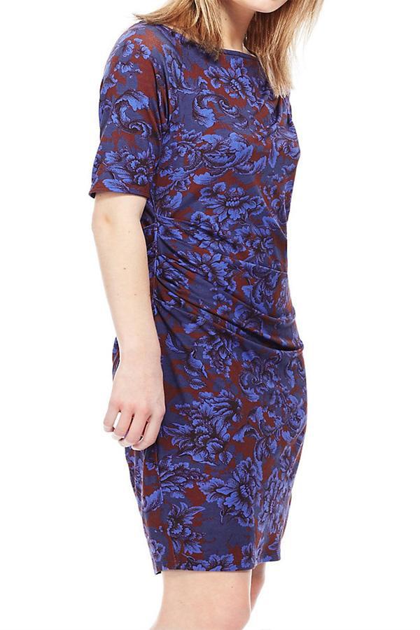 M&S Blue Floral Drape Dress-SOLD-SOLD-Daring Diva Australia