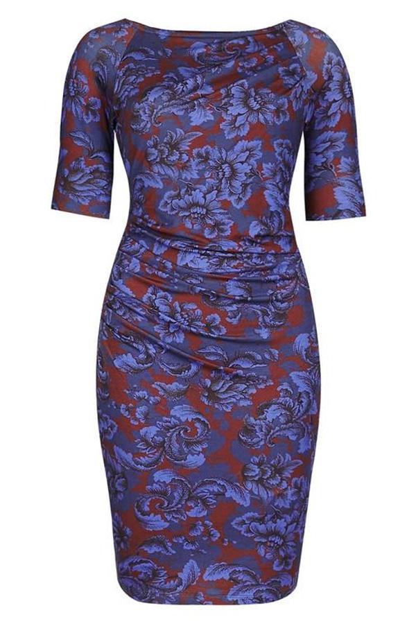 M&S Blue Floral Drape Dress-SOLD-SOLD-Daring Diva Australia