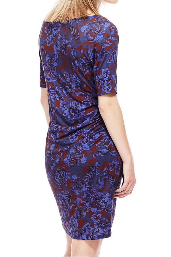 M&S Blue Floral Drape Dress-SOLD-SOLD-Daring Diva Australia