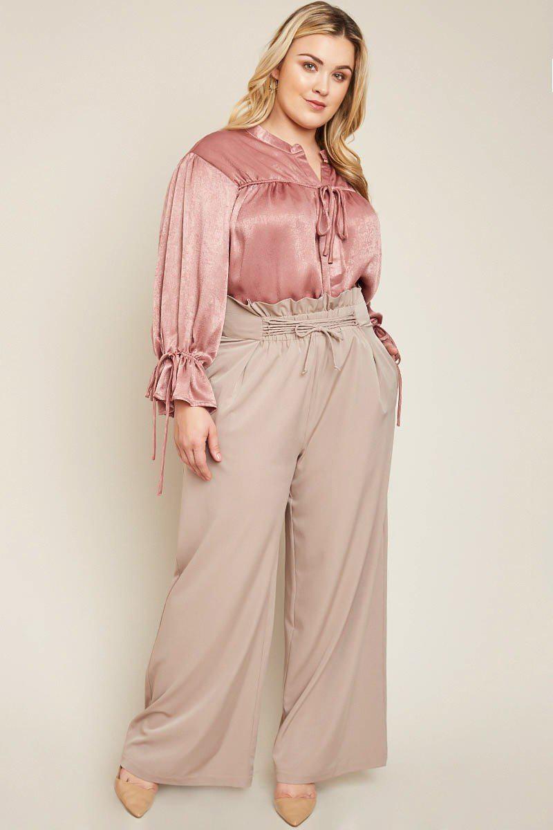 Briella Ruched Waist Pants-Bottoms-HLA-Daring Diva Australia, plus size fashion, plus size clothing, plus size clothing online, plus size womens clothing, daring diva, plus size womens clothing online, plus size womens fashion, plus size womens fashion online, plus size pants, plus size jeans, plus size mid rise pants, plus size bottoms, plus size bell bottom pants, plus size formal pants, plus size wide leg pants, plus size casual pants, plus size leggings, plus size trousers, plus size beige pants
