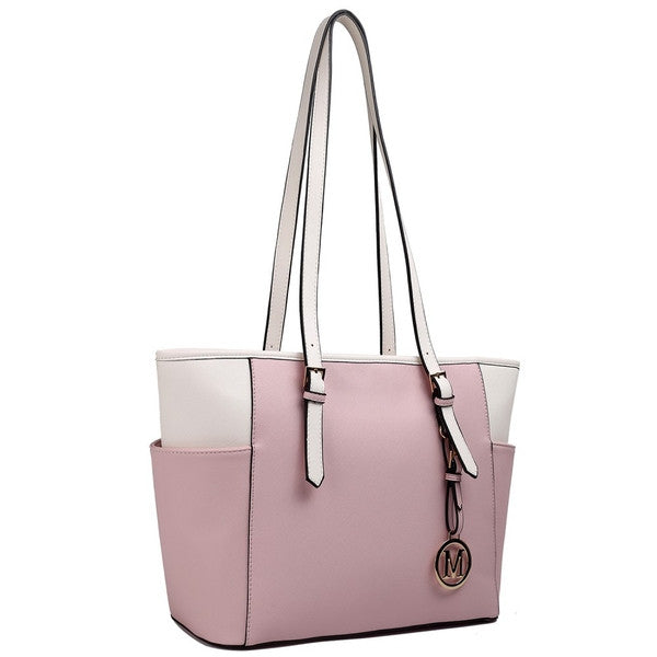 Z-ADJUSTABLE HANDLE TOTE BAG BEIGE AND PINK-SOLD-SOLD-Daring Diva Australia