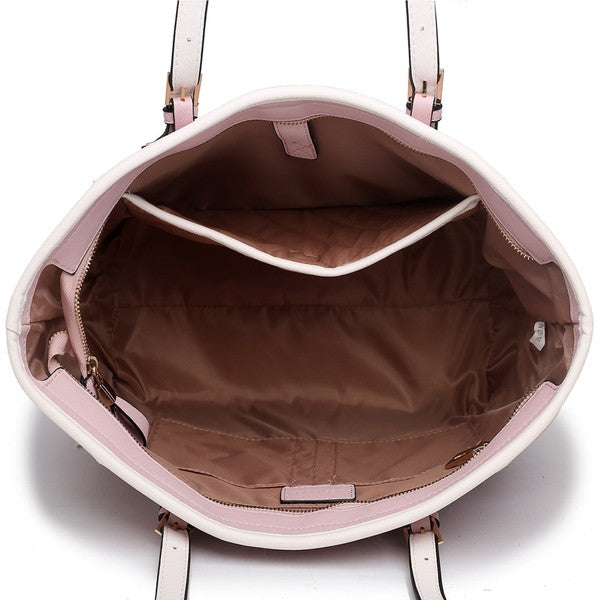 Z-ADJUSTABLE HANDLE TOTE BAG BEIGE AND PINK-SOLD-SOLD-Daring Diva Australia
