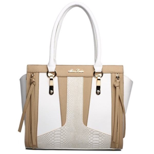 CONTRAST SNAKESKIN HANDBAG WHITE/BROWN-SOLD-SOLD-Daring Diva Australia