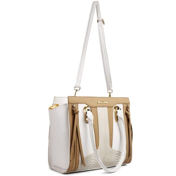 CONTRAST SNAKESKIN HANDBAG WHITE/BROWN-SOLD-SOLD-Daring Diva Australia
