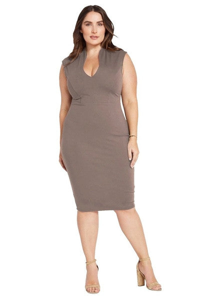 Z-Larissa Deep V Bodycon Dress Mocha-SOLD-SOLD-Daring Diva Australia