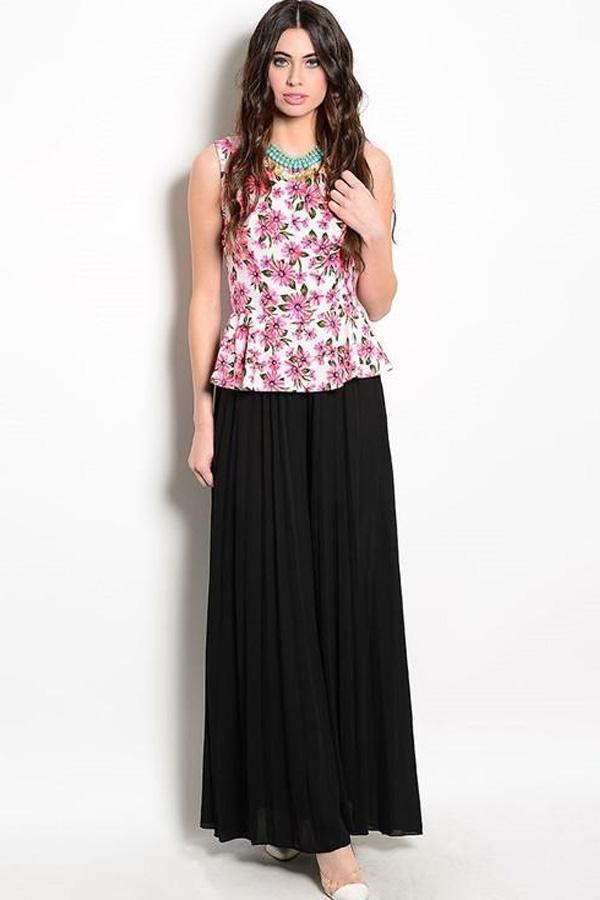 FLORAL PINK PEPLUM JUMPSUIT-SOLD-SOLD-Daring Diva Australia