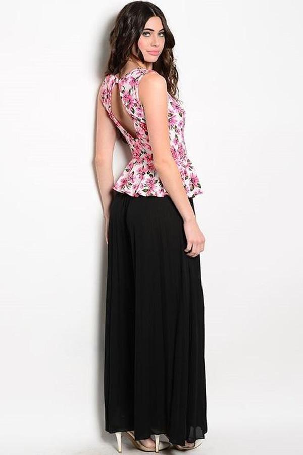 FLORAL PINK PEPLUM JUMPSUIT-SOLD-SOLD-Daring Diva Australia
